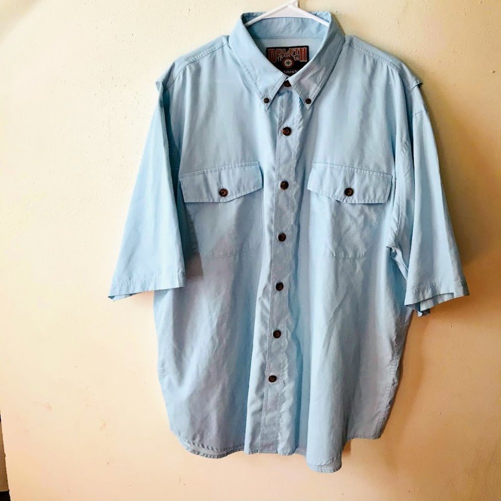 Duluth Trading Shirt Men XL Button Up Short Extended Sleeve Vented Light Blue